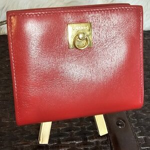 Celine Red Coin Wallet with Gold Accent